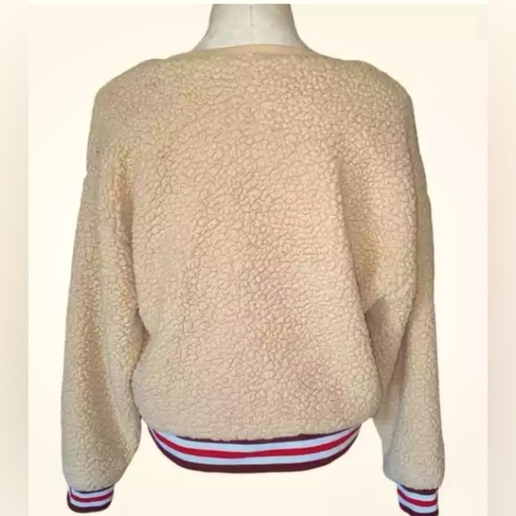 Y2K Joe Boxer Sherpa Teddy Pullover Crewneck Sweatshirt retro striped hem 1X - Picture 4 of 7